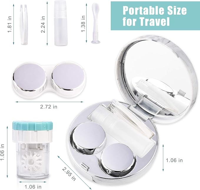 Lasiyanor Contact Lens Travel Kit with Cleaner Washer, Portable Contact Box with Mirror Tweezers Remover Tool Solution Bottle for Daily Outdoor (Silver)