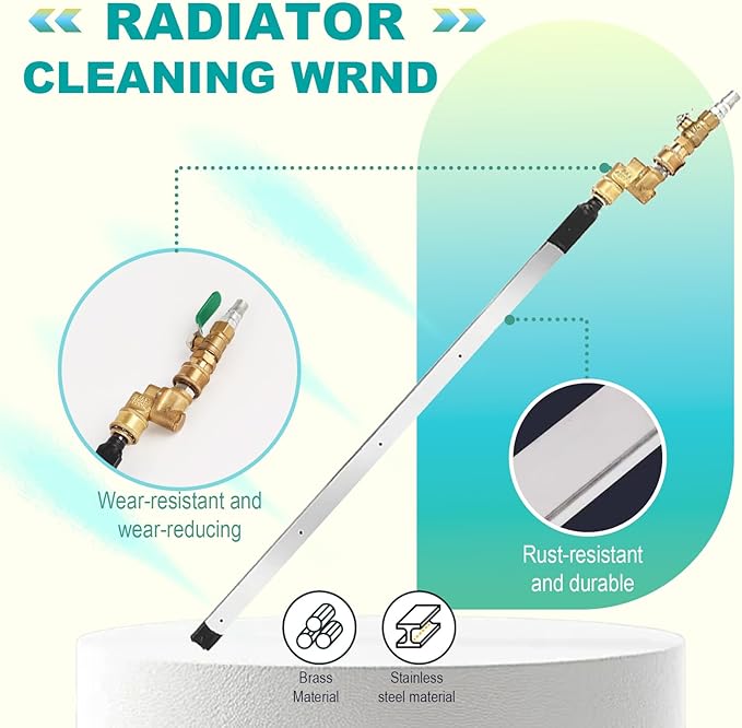 47" & 24" Dual Water/Air Radiator Cleaning Wand Set - 4500 PSI Stainless Steel with Brass Adapter for Cars, Trucks, Heavy Equip,High Walls