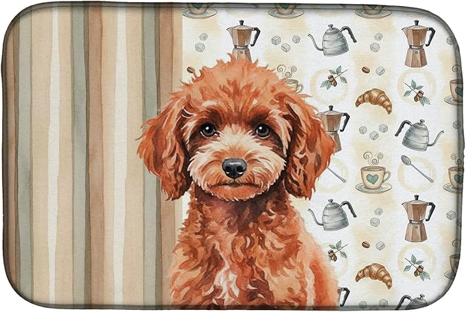 Caroline's Treasures Miniature Red Poodle Coffee Bar Dish Drying Mat Absorbent Dish Drying Mat Pad for Kitchen Counter Dish Drainer Mat for Countertop, 14 x 21", Multicolor