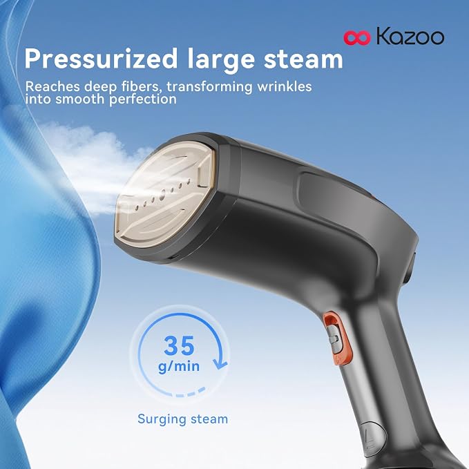 Handheld Steamer for Clothes, 1800W Portable Garment Steamer with 30s Fast Heat, 4 Fabric Modes for Silk/Wool/Cotton/Linen, 255ml Detachable Tank, Wrinkle Remover Iron Press with Lint Brush