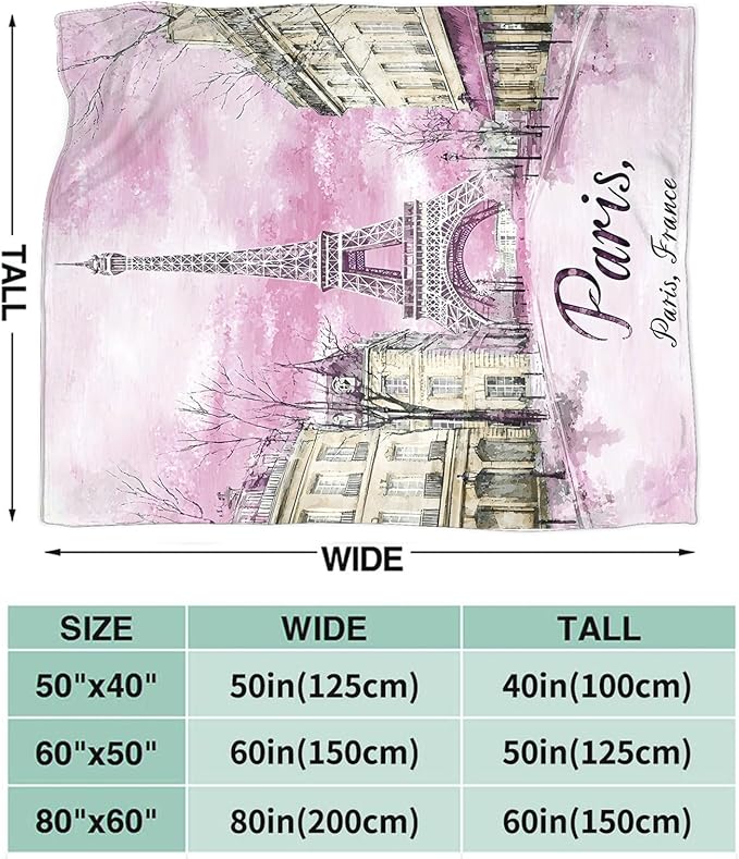 Tijuboni Paris Eiffel Tower Throw Blanket Pink Paris Gifts for Girls Women Boys Men Adults Kids Soft Flannel Fleece Blanket for Couch Sofa Bed Home Decor 60"x80"