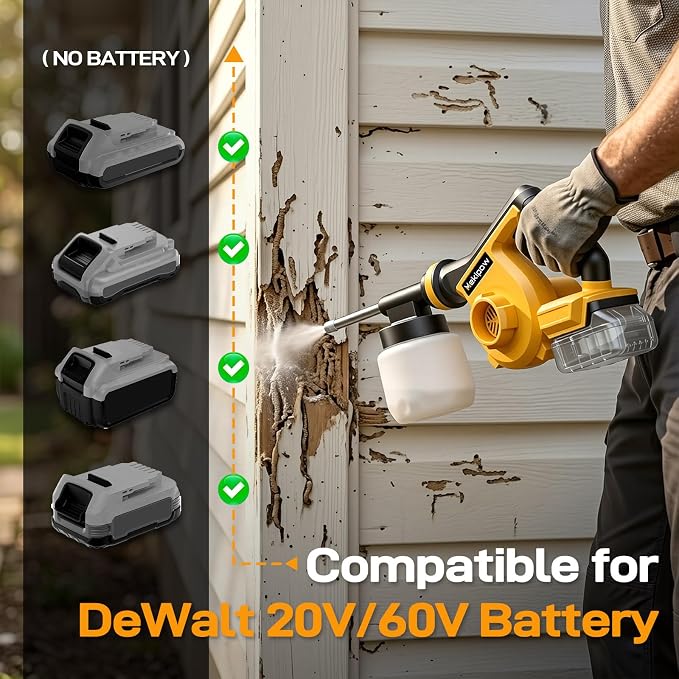 Electric Diatomaceous Earth Duster Compatible with DeWalt 20V/60V Battery (No Battery), Variable Speed, 3-in-1 Garden Dust Applicator/Blower/Vacuum Cleaner with 800mL Capacity