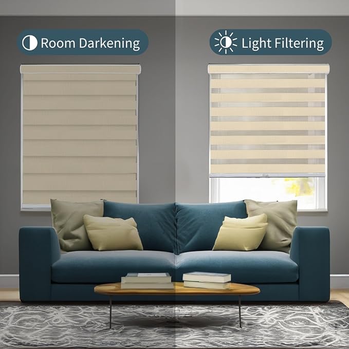 CHICOLOGY Zebra Blinds , Roller Window Shades , Blinds for Windows , Roller Shades for Windows , Window Shades for Home , Window Shades , Pull Down Shades for Windows , 55"W X 72"H , Basic Pearl