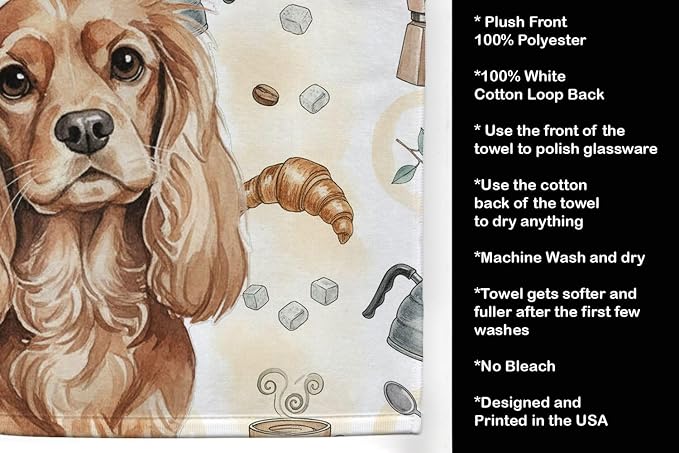 Caroline's Treasures Ruby Cavalier Spaniel Coffee Bar Kitchen Towel Velour Plush Front and Cotton Loop Back Machine Washable