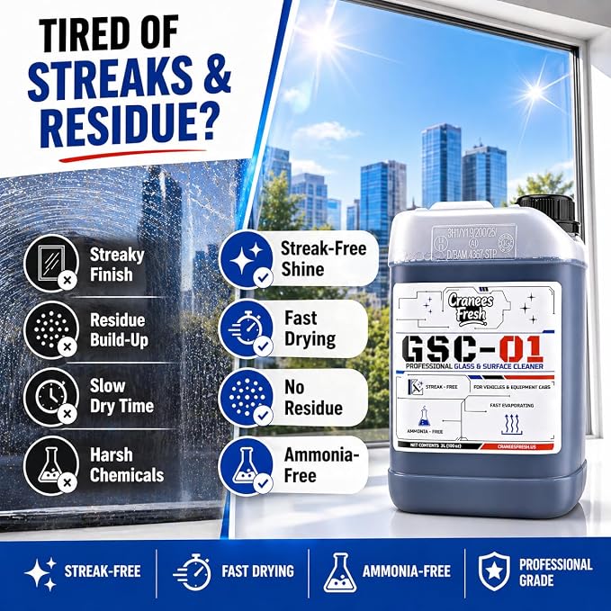 GSC-01 Professional Glass & Surface Cleaner, Streak-Free, Ammonia-Free, Liquid, for Windows, Mirrors & Auto Glass, 100 oz | Bulk Jug