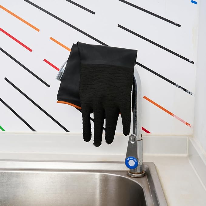 Restaurantware Chemical Resistant Gloves 10 Pairs 13.78 Inch Rubber Industrial Work Gloves Heavy Duty Unlined Black Non-Slip Roll Cuff Reusable Gloves for Mining