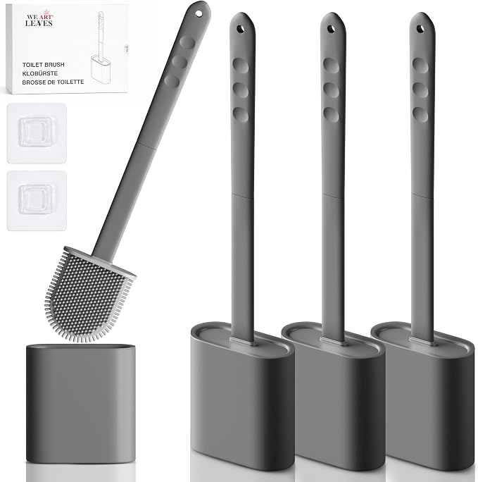 Modern Minimalist Silicone Toilet Brushes & Holders - Pack of 4 Toilet Bowl Brushes Gray- Self-Cleaning & Splash-Free, Easy-Rinse Design with Wall Mounted Holder Bathroom Accessory