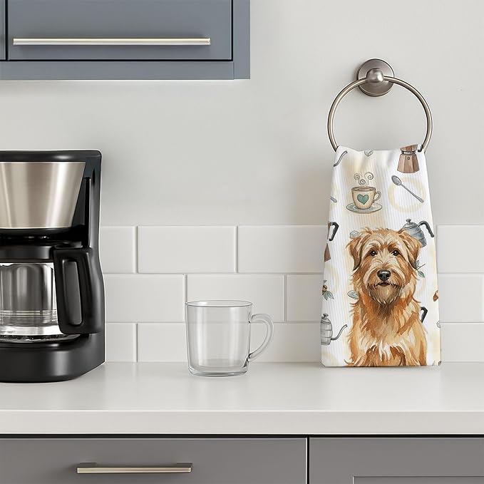 Caroline's Treasures Tawny Briard Coffee Bar Kitchen Towel Velour Plush Front and Cotton Loop Back Machine Washable