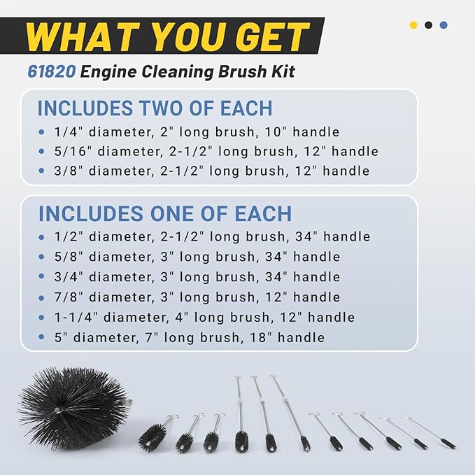 12 Pcs 61820 Car Engine Cleaning Detailing Brush Kit - Motor Engine Alternators Bay Stainless Steel Wire Brass Nylon Polishing and Cleaning Brush Set Tool