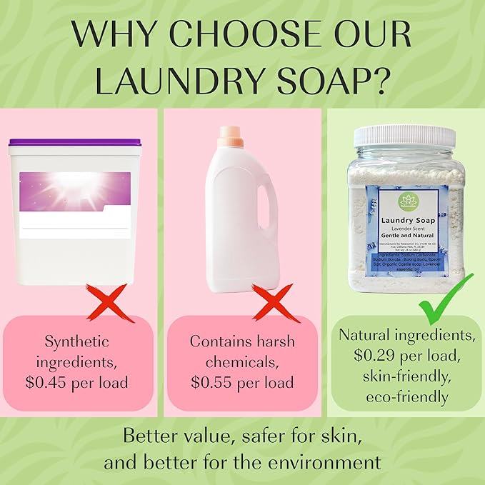 Natural Laundry Detergent Soap | Hypoallergenic Deep Cleaning Washing Powder | Eco-Friendly, Safe, and Effective BORAX, SODA ASH, EPSOM SALT, BAKING SODA and CASTILE SOAP (65 Loads) (Lavender)