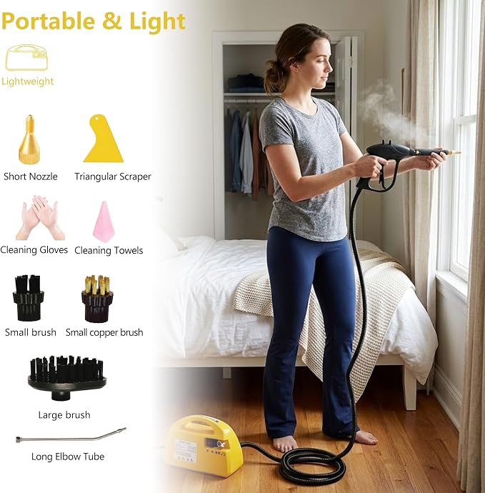 steam cleaner,Tankless Steam Cleaner for Home, Handheld Steamer for Cleaning, Car & Furniture – Portable Handheld Steamer with Instant Steam & Trigger Control (Yellow handheld)