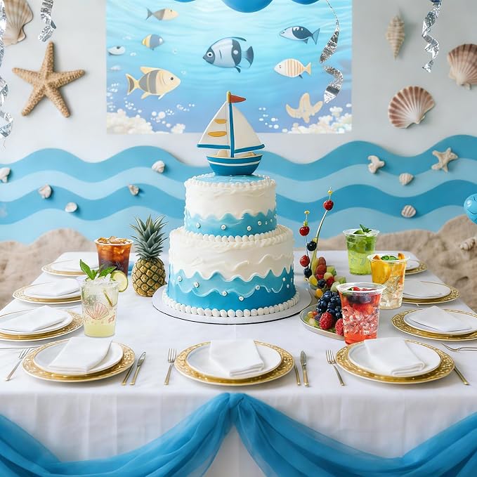 100Pcs Ocean Plastic Party Cups, 12oz Sea Party Disposable Clear Cups for Ocean Parties, Birthday, Summer, Sea Drinking Cups, Under the Sea Party Favors (2 Styles)