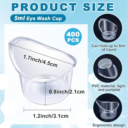 Teenyyou 400 Pcs 5ml Eye Wash Cup Disposable Eye Wash Cups Plastic Measuring Cup Portable Cleaning Cups for Rinse and Flush