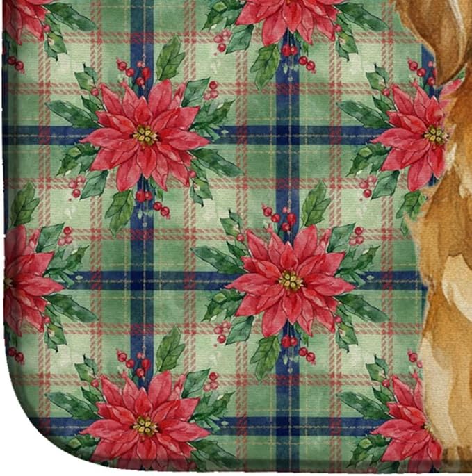 Caroline's Treasures Golden Retriever Christmas PoinsettIas Dish Drying Mat Absorbent Dish Drying Mat Pad for Kitchen Counter Dish Drainer Mat for Countertop, 14 x 21", Multicolor