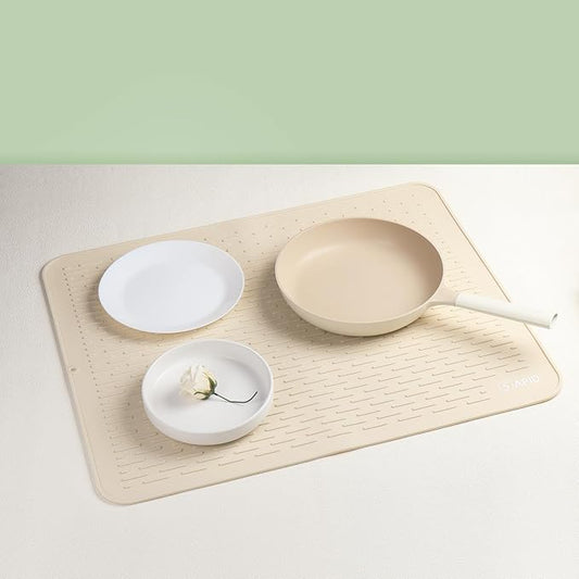 Extra Large 30 x 24 Inch Silicone Dish Drying Mat for Dish Drying Rack , Easy Clean Silicone Drying Mat for Kitchen Counter , Non-Slip Dish Drain Mat , Heat Resistant Silicon Dish Mat, Beige, SAPID