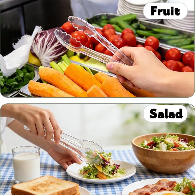 100 Pcs Large Plastic Serving Utensils Set - Serving Tongs, Serving Forks, Serving Spoons - Heavy Duty Disposable Serving Utensils for Parties, Buffet, Catering Supplies (Clear, 100 Pcs)
