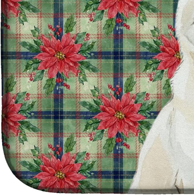 Caroline's Treasures White Akita Christmas PoinsettIas Dish Drying Mat Absorbent Dish Drying Mat Pad for Kitchen Counter Dish Drainer Mat for Countertop, 14 x 21", Multicolor