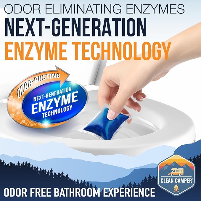 Clean Camper Extreme Strength RV Holding Tank Pods Maximum Odor Control & Fast Waste Breakdown | Bio-Active Enzyme Formula | Sensor Safe, Septic-Safe, & Eco-Friendly | Easy Drop-In Pods