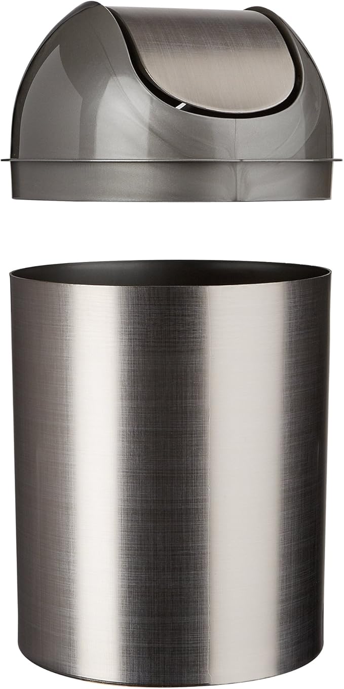 Umbra Mezzo, 2.5 Gallon Trash Can with Lid, Ideal for Small Spaces, Home and Office, Brushed Silver
