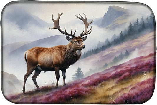 Caroline's Treasures Highland Red Deer Dish Drying Mat Absorbent Dish Drying Mat Pad for Kitchen Counter Dish Drainer Mat for Countertop, 14 x 21", Multicolor