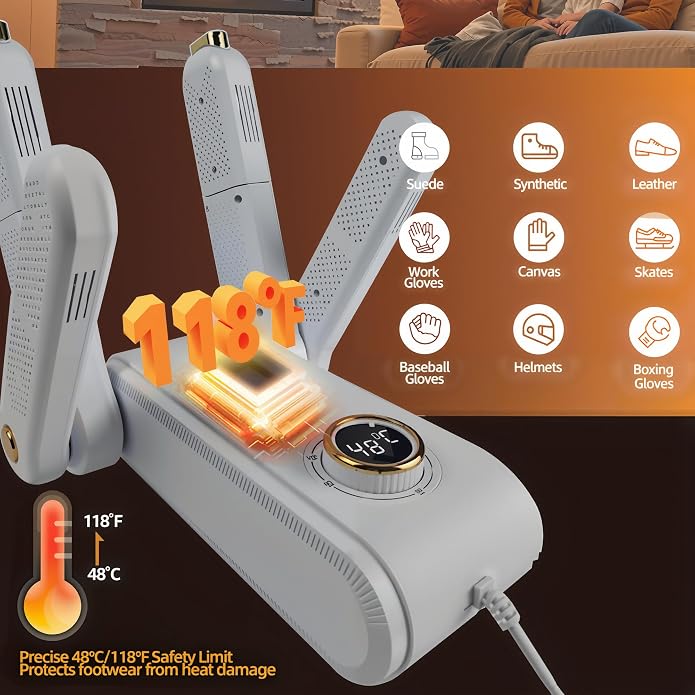 EXELIQ Shoe Dryer, 4 Adjustable Brackets, Portable Boot Dryer, Intelligent Timer, Boot and Glove Dryer, UV Light Sanitization
