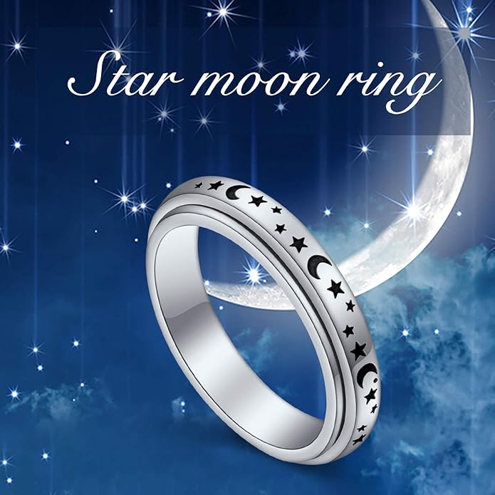 S925 Sterling Silver Spinner Fidget Anxiety Worry Relieving Boredom ADHD Autism Band Rings