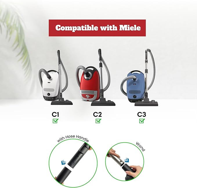 For Miele Vacuum Attachments Accessories plus 1-3/8'' Vacuum Extension Wands and Adapter Compatible with Miele C1 C2 C3 Vacuum Cleaners - Household Cleaning Attachment Kit