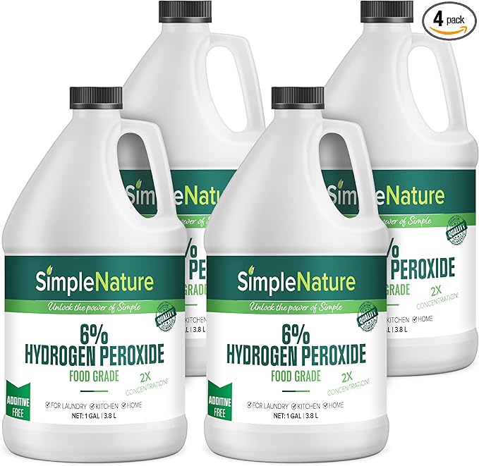 SimpleNature 6% Food Grade Hydrogen Peroxide Solution - 4 Gallons - Natural Multipurpose Cleaner - Made in USA - Ideal for Commercial, Residential, Kitchen, Bath, Laundry, and More
