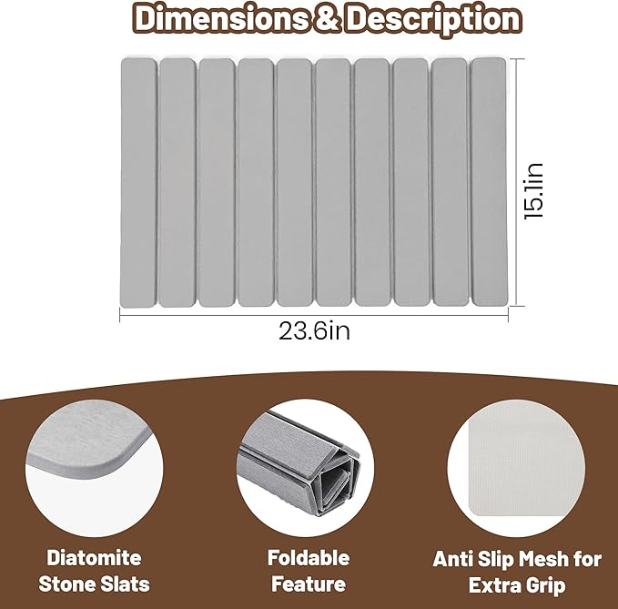 Large Stone Dish Drying Mat for Kitchen Counter,drying mat,diatomaceous earth dish drying mat,quick drying stone mat for kitchen sink,drying dish mat grey