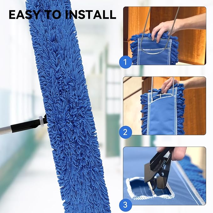 60 Inch Commercial Dust Mop Head: Replacement Medium Washable Industrial Mop Head Sweeper and Janitorial Replacement Blue