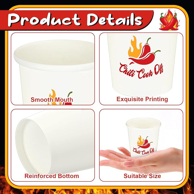600 Pcs 5 oz Chili Cook off Party Decorations Include 300 Pcs Disposable Paper Chili Tasting Cups and 300 Pcs Wooden Spoons for Chili Cook off Decorations Party Supplies