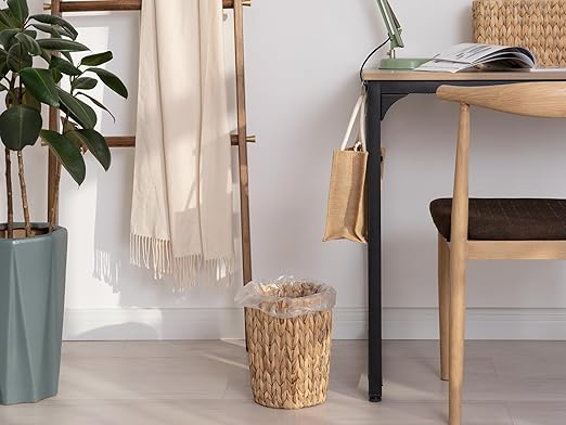 StorageWorks Wicker Waste Basket, Small Trash Can for Bathroom, Water Hyacinth Trash Basket for Office, Wicker Garbage Can for Bedroom, Round, 1 Pack
