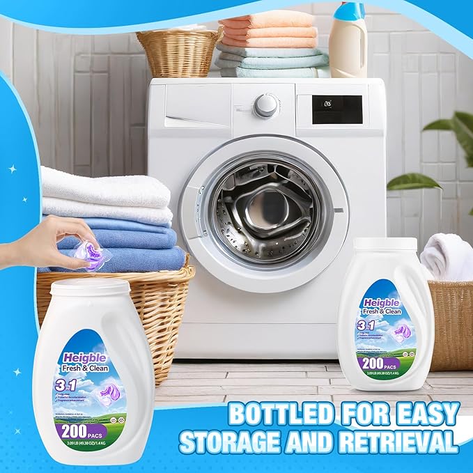 200 Count Laundry Detergent Pods Bulk 3 in 1 Laundry Detergent Pacs with Scent Boosters Washing Machine Powerful Decontamination Fragrance Enhancement Fresh Floral Scent