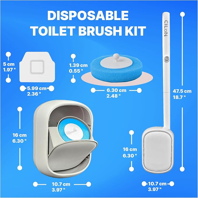 CiLoN 30 Pads Auto Lid Opener Disposable Toilet Bowl Brush & Holder System | Wall-Mounted Disposable Toilet Cleaning Set For Touch Free Space-Saving Hygienic Modern Bathrooms (Ocean Breeze + 30 Sponge)
