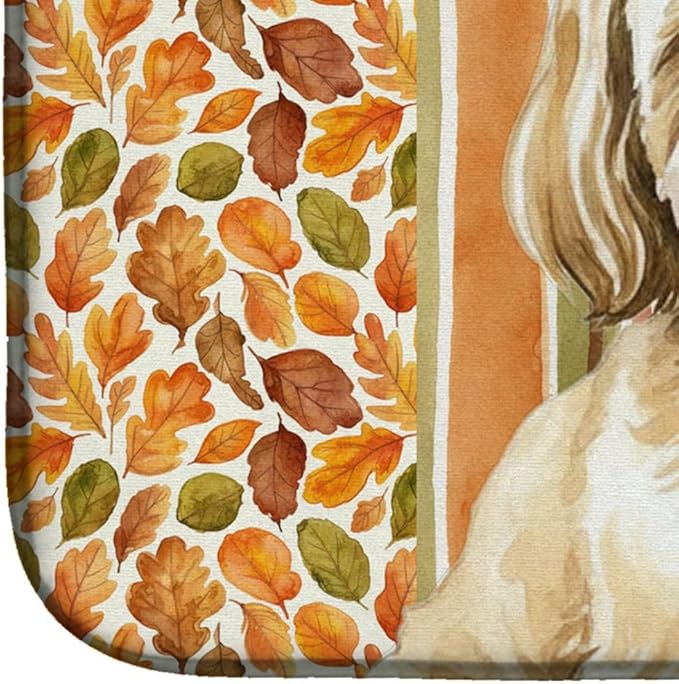 Caroline's Treasures Cream Lhasa Apso Heirloom Fall Dish Drying Mat Absorbent Dish Drying Mat Pad for Kitchen Counter Dish Drainer Mat for Countertop, 14 x 21", Multicolor