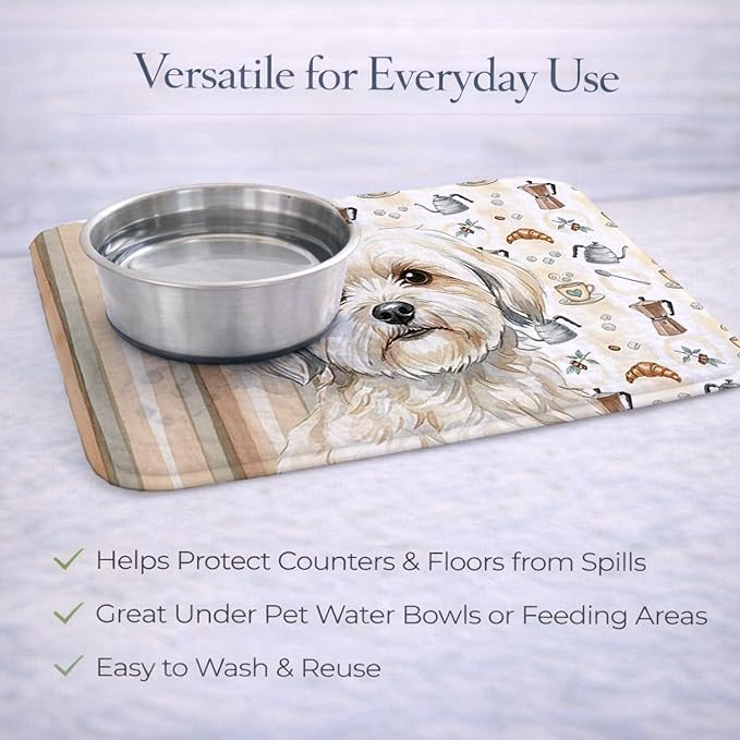 Caroline's Treasures White Lhasa Apso Coffee Bar Dish Drying Mat Absorbent Dish Drying Mat Pad for Kitchen Counter Dish Drainer Mat for Countertop, 14 x 21", Multicolor