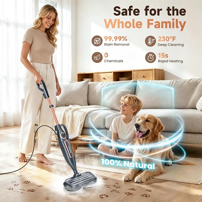 DEVOAC VM6 Scrubbing Steam Mop with Rotating Mop Pads, 10 in 1 Steam Mop, Lightweight Spin Mop & 3 Steam Modes for Hard Floor Laminate Marble Floors (Dark)
