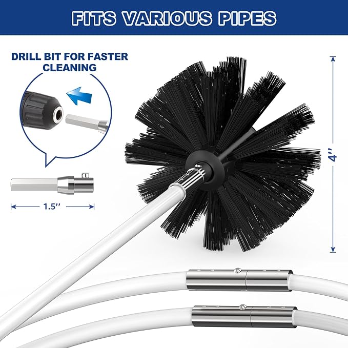 PetOde 42-Feet Dryer Vent Cleaner Kit, Lint Remover，Upgraded Flexible Quick-Snap Brush with Drill Attachment,Extends Up to 42 FEET for Easy Cleaning，Cleaning Tools Use with/Without a Power Drill（New）