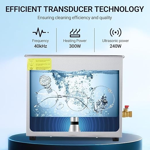 10L Digital Ultrasonic Cleaner with Timer & Heater，40kHz 240W Cleaning System for Jewelry, Glasses, Watches and Small Parts