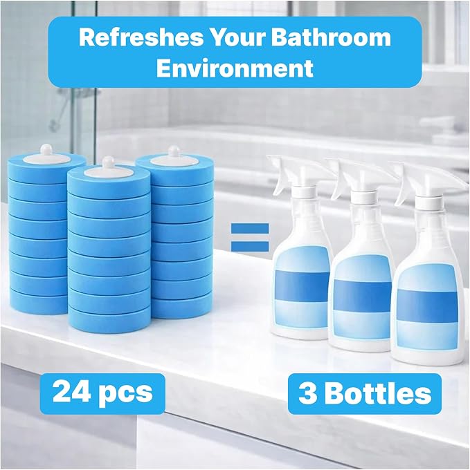 CiLoN 24 Pads Auto Lid Opener Disposable Toilet Bowl Brush & Holder Refills | Wall-Mounted Disposable Toilet Cleaning Set For Touch Free Space-Saving Hygienic Modern Bathrooms (Ocean Breeze + 30 Sponge)