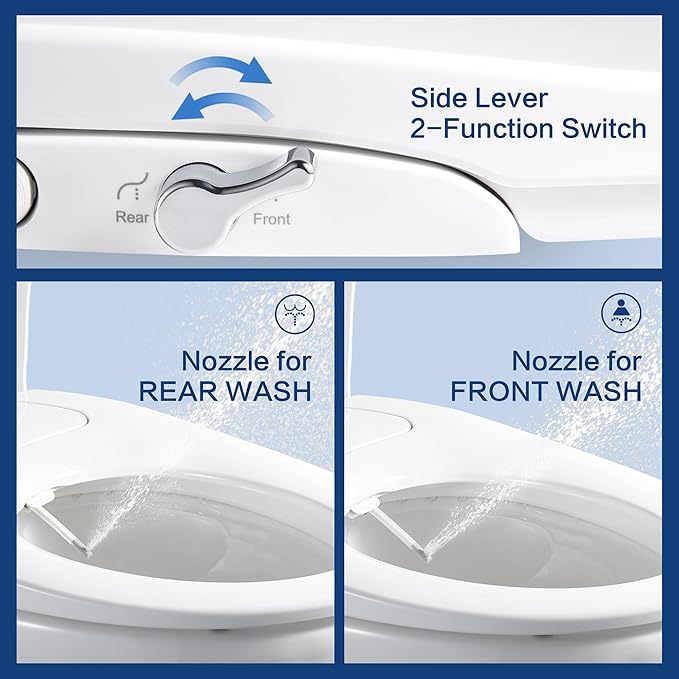 Bidet Seat for Elongated Toilet Seat Non-Electric Soft Close with Quick Release Hinges for Easy Clean Dual Nozzle Front and Rear Wash(PG303A-HPN-AZ)