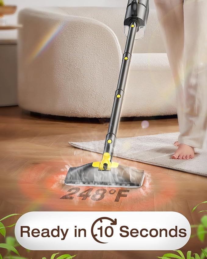 10-in-1 Steam Mop with Detachable Handheld Steamer, 350ml Tank, 10s Heat-Up, 248°F Steam Cleaner, 2-Level Control and Swivel Head for Floors, Carpets, Tiles, BBQ grill Multi-Surface Dark Grey