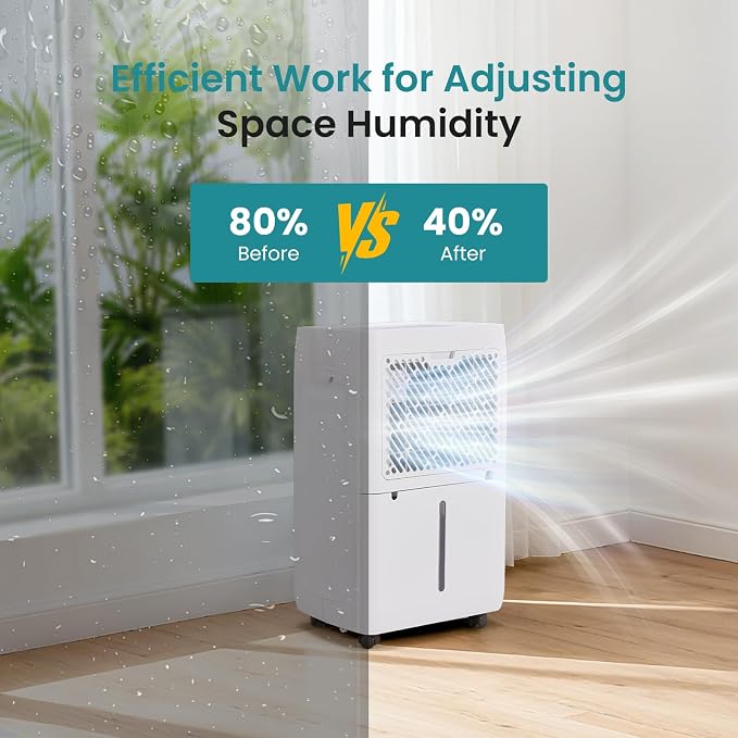 DUMOS 50Pints Dehumidifier with Drain Hose, Most Efficient Energy Star, 3,500 Sq.Ft Dehumidifier for Basement, 1.19 Gallon Tank 41dB, Airflow Swing, Ideal Humidity Remover for Home, Bedroom & Bathroom