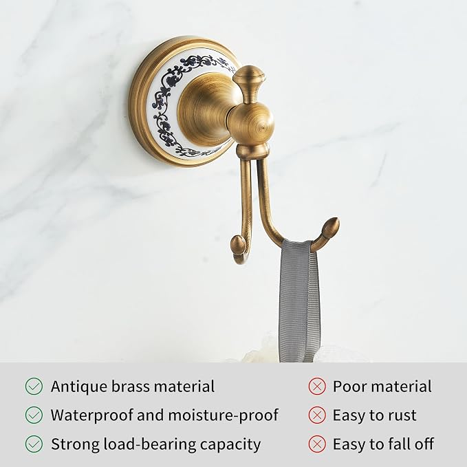 Antique Bronze Brass Bath Towel Hooks, Wall Mounted Bathroom Hardware Accessories,Porcelain Design