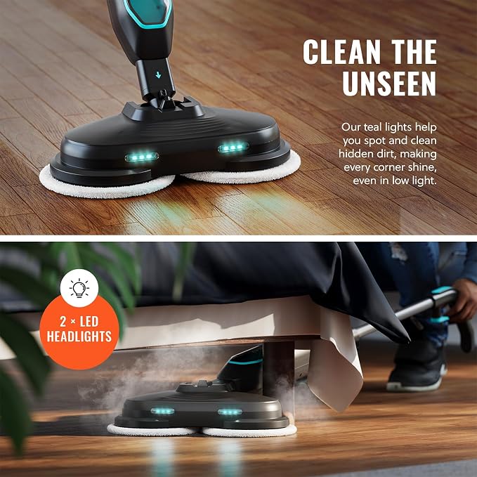 Pursteam New & Improved ScrubMaster Steam Mop with Dual Scrubbing LED Head
