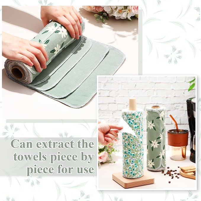 Redbaker 50 Pcs Reusable Paper Towels Paperless Reusable Cotton Cloths Toilet Absorbent Washable Paper Towels with Roll Kitchen Dishcloth for Kitchen Paperless Dishcloths(Charming)