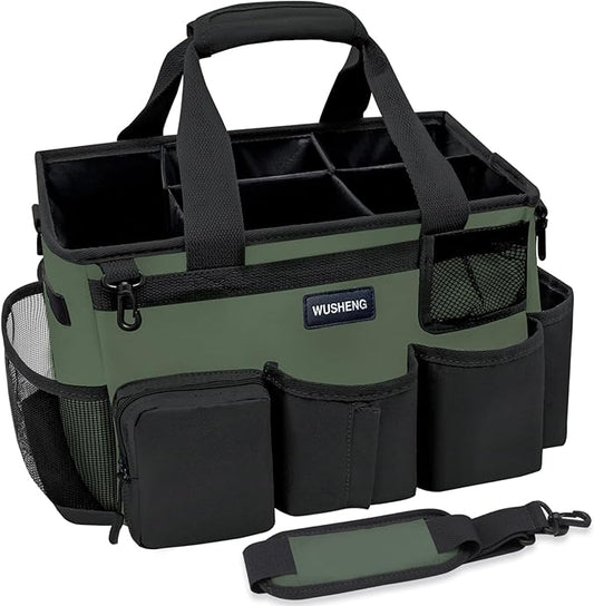 Wearable Cleaning Caddy Bag,Cleaning Supply Tote for Cleaning Supplies, Cleaning Organizer with Adjustable Shoulder and Waist Straps for Cleaners & Housekeepers (Green and Black, Large)