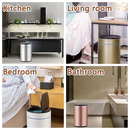Garbage Can with Lid, Intelligent Sensor Opening and Closing, Small Garbage Can for Living Room, Bedroom, Kitchen and Bathroom (2, Silver)