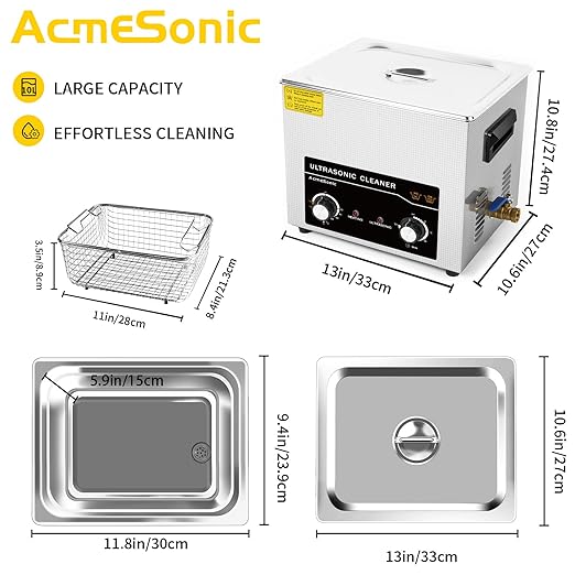Commercial Ultrasonic Cleaner with Knob, 10L Professional Ultrasonic Cleaner, 40kHz with Heater and Timer for Tools, Jewelry, Watches, Glasses, Dentures, and Small Metal Parts