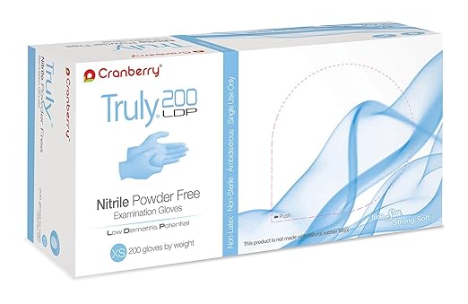 Cranberry USA Cranberry Truly 200 LDP Light Blue Nitrile Exam Gloves, Case of 2000, X-Small, Fentanyl Resistant, Chemo Drug Tested, Low Dermatitis Potential, 3.2 Mil